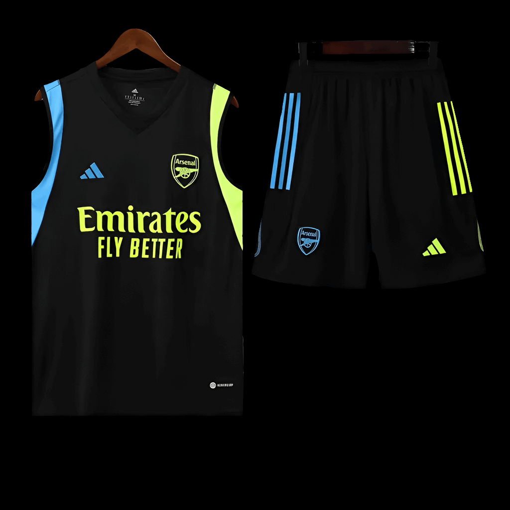 Arsenal Black Sleeveless Training Set With Shorts Champions Kit