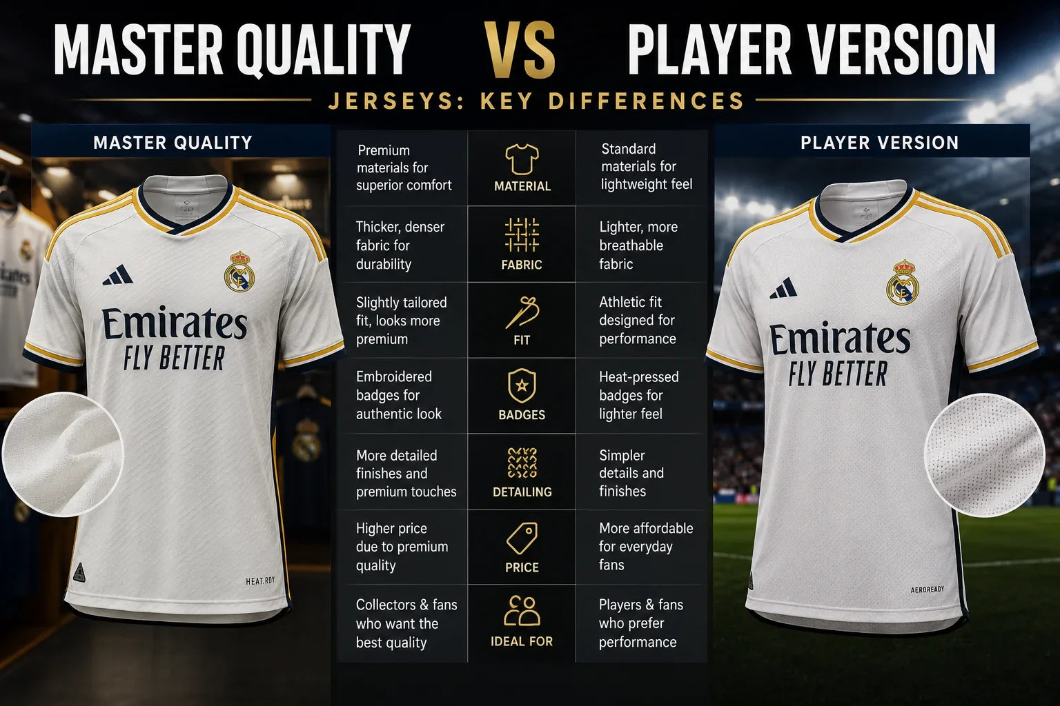 Master Quality vs Player Version Jerseys: 10 Key Differences
