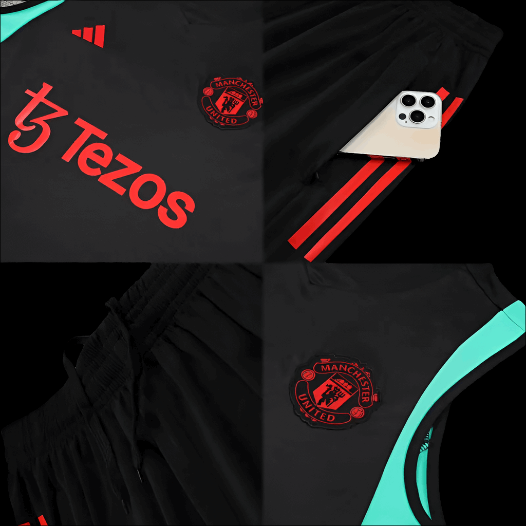 Manchester United Dark Black Sleeveless Training Set (With Shorts) Jerseys Adidas Jersey Football Jerseys India Online