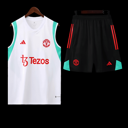 Manchester United White Sleeveless Training Set (With Shorts) Jerseys Adidas Jersey Football Jerseys India Online