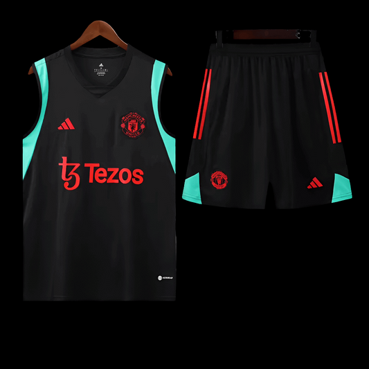 Manchester United Dark Black Sleeveless Training Set (With Shorts) Jerseys Adidas Jersey Football Jerseys India Online